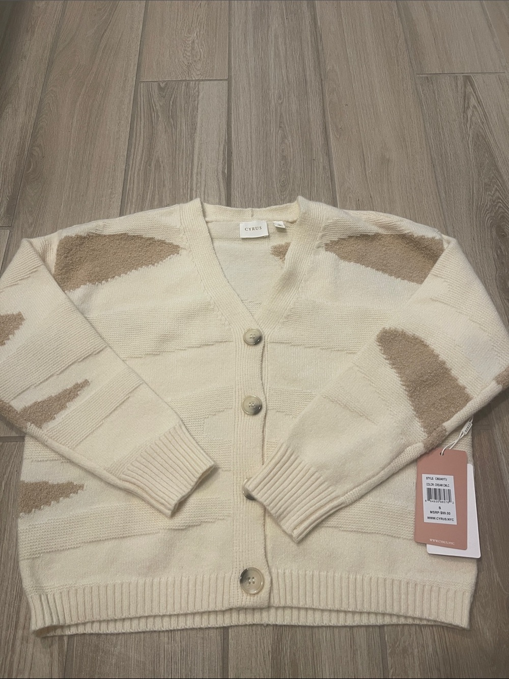 NWT Cyrus NYC Button Down Oversized Chunky Cardigan Cream Sz S